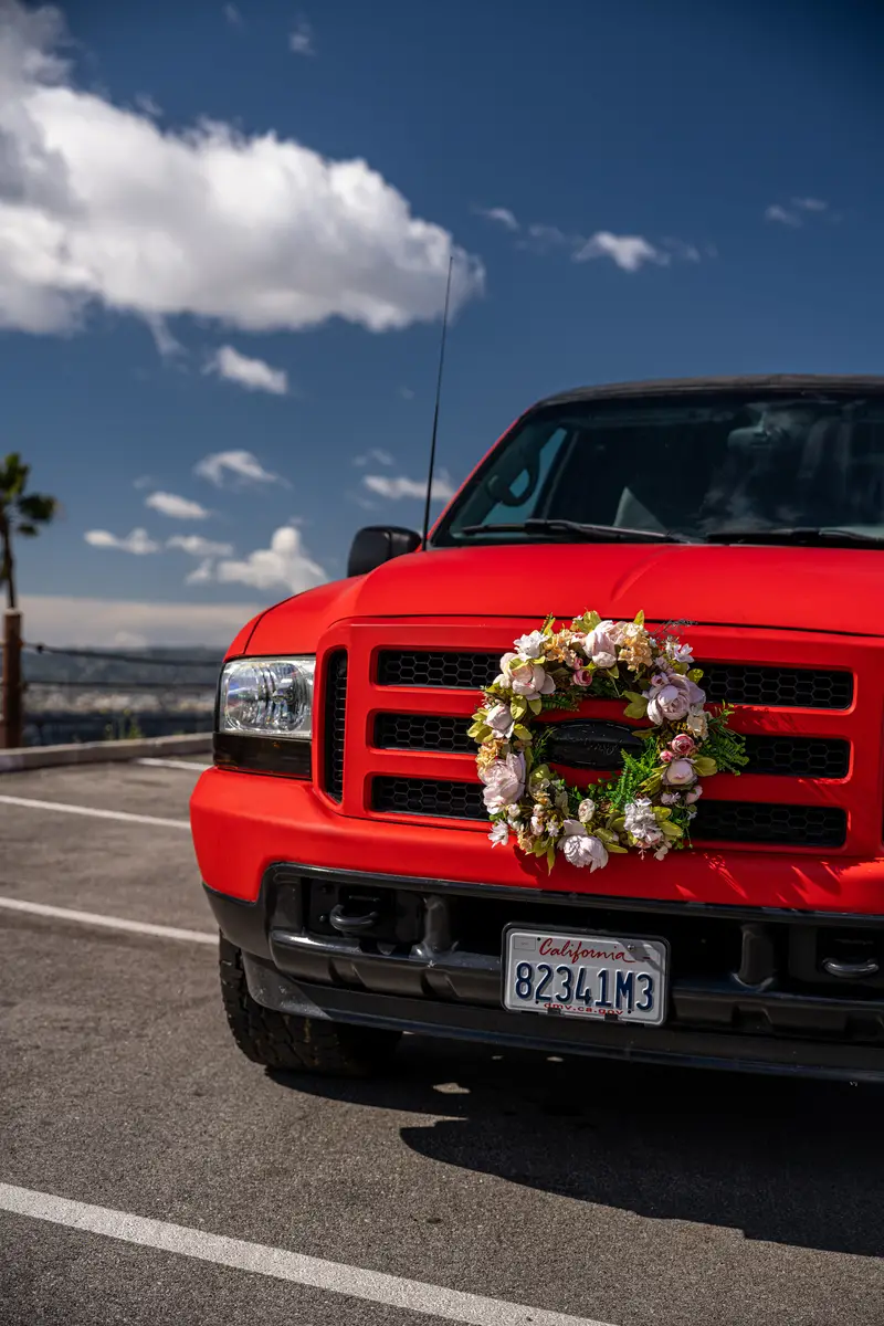 Red Ford Truck Limousine Rental - Front View